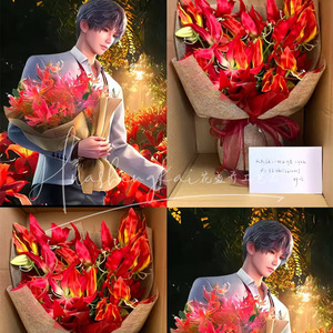 Gloriosa Flame Lily Artificial <b>Flowers</b> 3-Head Sunset Red Silk High Simulation Wedding Home Decor - Product Image 5