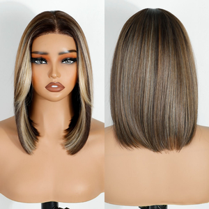 ท็อปเปอร์ผมบ๊อบสั้นสำหรับผู้หญิง<span class=keywords><strong>ผม</strong></span>บาง วิกผมสังเคราะห์ดูเป็นธรรมชาติ พร้อมหน้าม้าและแสก<span class=keywords><strong>ข้าง</strong></span> ปิดผมบางได้อย่างเต็มที่ - Product Image 1