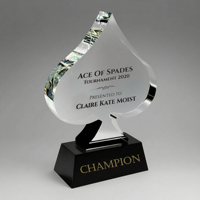 Edel Fabrikant Op Maat Gemaakt Kristallen Glazen Spade Trofee Prijs Gepersonaliseerde Poker Casino Toernooi Prijs met Gegraveerd Logo Awards