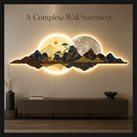 Décoration murale LED en cristal Moon Mountain, paysage oriental panoramique, art lumineux pour hôtel, salon, intérieurs contemporains