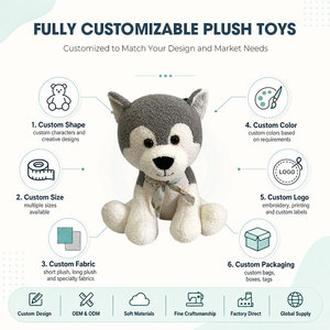 Peluche chiot Husky à collier nœud, gris et blanc, en position assise, adorable peluche pour la décoration de chambre d'enfant, personnalisable OEM ODM - Product Image 2