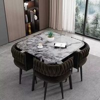 Ensemble de cuisine moderne de luxe, table à manger complète avec plateau en marbre carré et 4 chaises pour meubles de maison