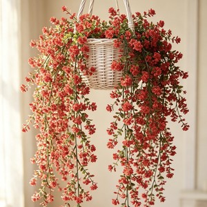 Guirlande de camélias artificiels transfrontalière en soie et plastique rouge pour décoration suspendue de maison, mariage, extérieur, cour et mur - Product Image 1