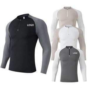 Custom Printing Men's Athletic Long Sleeve Half Zip Quick Dry Breathable Gym Sports Fitness Training T-Shirt Casual <b>Tops</b> - Product Image 1