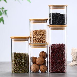 Bocaux de conservation en verre borosilicate de haute qualité de forme carrée pour la cuisine, récipients alimentaires en verre, bocaux de conservation hermétiques en verre avec couvercle en bambou - Product Image 4