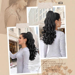 Extensions de cheveux synthétiques queue de cheval bouclée style romain noir, couleur 1B, résistantes à la chaleur, avec clip, marque Henan PY706 10 - Product Image 5