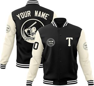 เสื้อแจ็คเก็ตเบสบอลปักโลโก้แบบกำหนดเองสำหรับผู้ชาย สไตล์สตรีทแวร์ ตกแต่งด้วยผ้าปะติดปะต่อ  ชุดยูนิฟอร์มทีมเปล่า แจ็คเก็ตเลตเตอร์แมน  แจ็คเก็ตบอมเบอร์ผ้าฟลีซ - Product Image 2