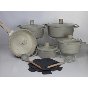 15pcs mô hình sóng stockpot Frying Pan <span class=keywords><strong>Set</strong></span> silicon Bìa đôi dưới nhôm không dính nấu ăn thiết lập - Product Image 3