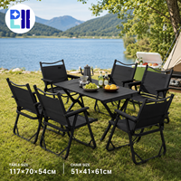 Ensemble table et chaises pliantes d'extérieur noires, mobilier de camping portable pour pique-nique, jardin et plage