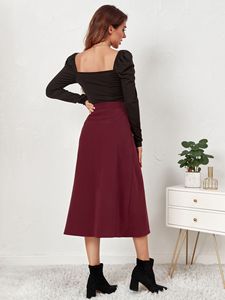 Jupe mi-longue en velours côtelé d'hiver, à simple boutonnage, taille haute, élégante, mode, bureau, femme, jupe longue noire, jupe décontractée pour femmes, 2022 - Product Image 4