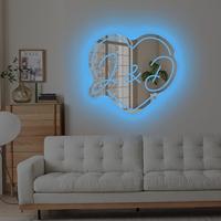 Enseigne néon personnalisée avec initiales en forme de cœur, miroir néon, lumière LED néon personnalisée pour couple, décoration de chambre à coucher pour mariage
