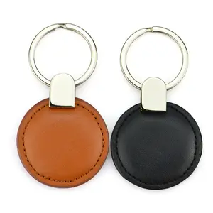 Factory Custom Made Your Own Pu Key Chain Round Shape Car Logo Leather Photo Keychain Genuine Blank Leather Keyring