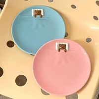 Assiette à dîner en céramique ronde avec motif d'ours mignon, rose et bleue, pour salade, accessoires de cuisine