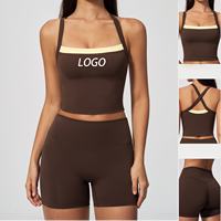 Ensemble de sport 2 pièces pour femme : débardeur contrastant et short cycliste taille haute, doux et extensible, idéal pour la gym et le yoga
