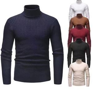 Pull à col haut pour homme, coupe ajustée, couleur unie, tricoté, pour l'automne et l'hiver - Product Image 4