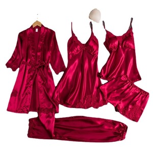 Conjunto de Pijamas de Encaje para Mujer, con Estampado, Spandex, 5 Piezas, Holgado, Cómodo, Transpirable, para Verano, Otoño y Primavera - Product Image 5
