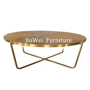 Base de metal em aço inoxidável, base de sala de estar nórdica, madeira redonda, tabelas de café