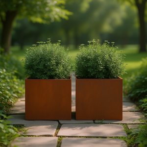 Inserti decorativi quadrati in acciaio Corten per vasi da fiori, giardino, marrone rustico, misura media - Product Image 2