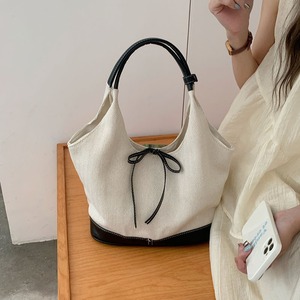 Bolso de lona para mujer, color blanco roto, azul marino, con empalmes, suave, para el día a día, para ir al trabajo, verano 2024 - Product Image 4