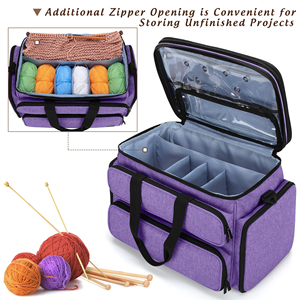 Sac de rangement portable pour fil à tricoter et crochet avec double couvercle supérieur et trous pour aiguilles à tricoter (jusqu'à 14 pouces) - Product Image 2