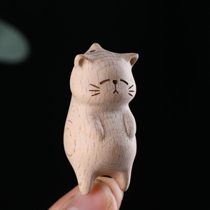 Porte-clés en bois en forme de chat, pendentif mousqueton de dessin animé, portable, pour la maison, le bureau, cadeau, décoration, ornement - Product Image 3