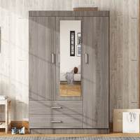 Armoire à 3 portes avec étagères, 2 tiroirs et miroir de dressing intégré