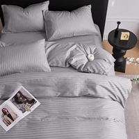 Parure de lit rayée en satin 100 % coton, taille personnalisée, couleurs multiples, ensemble de housse de couette jacquard, drap-housse pour hôtel à poches profondes