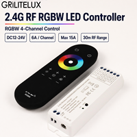 Contrôleur de bande LED 4 canaux S122-DH DC12-24V 6A/CH Max 15A 30m RF 4-en-1 Monochrome CCT RGB RGBW pour bande LED CCT