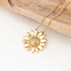 Women Trendy 18K Gold Plated Stainless Steel Dainty Sunflower Necklace Jewelry Gift For Mother