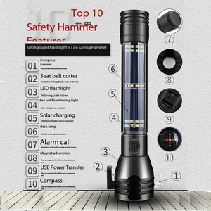 Đa Chức Năng Khẩn Cấp Báo Cháy An Toàn Búa LED Đèn Pin Năng Lượng Mặt Trời Sạc Lóa Lĩnh vực Torch Chức Năng Tự Cứu Hộ - Product Image 3