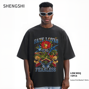 ShengShi T-shirt pour adultes en coton 320g Enzyme Wash Retro Regular O-cou Team No-shrink With Custom Print Bulk Tee Bulk for Team - Product Image 1