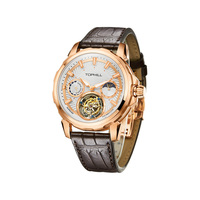 Jam Tangan Tourbillon Baru Dengan Kulit Buaya Asli Desain Klasik Khusus untuk Pria Bisnis Jam Tangan Merek Mewah