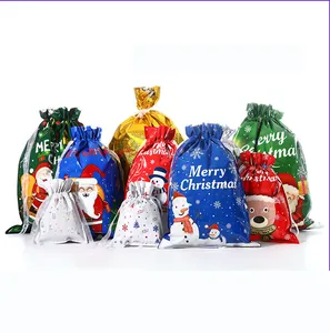 Brand New Arrival Candy Cookie Chocolate Christmas New Year Custom Small Gift Bags Drawstring For Kids