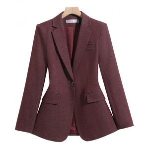 Blue Women's Blazer Slim Fit Solid Color Viscose Fiber Worsted Spring Autumn Professional Suit Jacket - Product Image 5