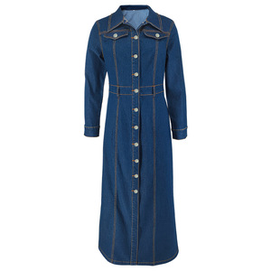 Automne hiver mode Maxi robes femmes Streetwear chemise décontracté élégant tempérament simple boutonnage Denim décontracté Jean robes - Product Image 4