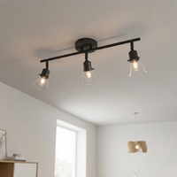 Luminaire à rail fixe à 3 lumières E12/E14 avec douille, abat-jour en verre transparent, finition marron, lustres d'intérieur de style simple européen, lampes suspendues