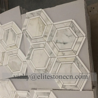Mosaïque de marbre beige et blanc élégante de haute qualité, forme hexagonale longue, pour mur, sol, crédence, salon, chambre, cuisine