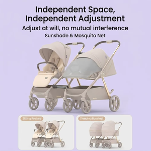 Passeggino di Lusso per Gemelli con <span class=keywords><strong>Seggiolino</strong></span> <span class=keywords><strong>Auto</strong></span>, Pieghevole, Leggero, 3-in-1, in Lega di Alluminio, Utilizzo Bidirezionale per 0-3 Anni - Product Image 2