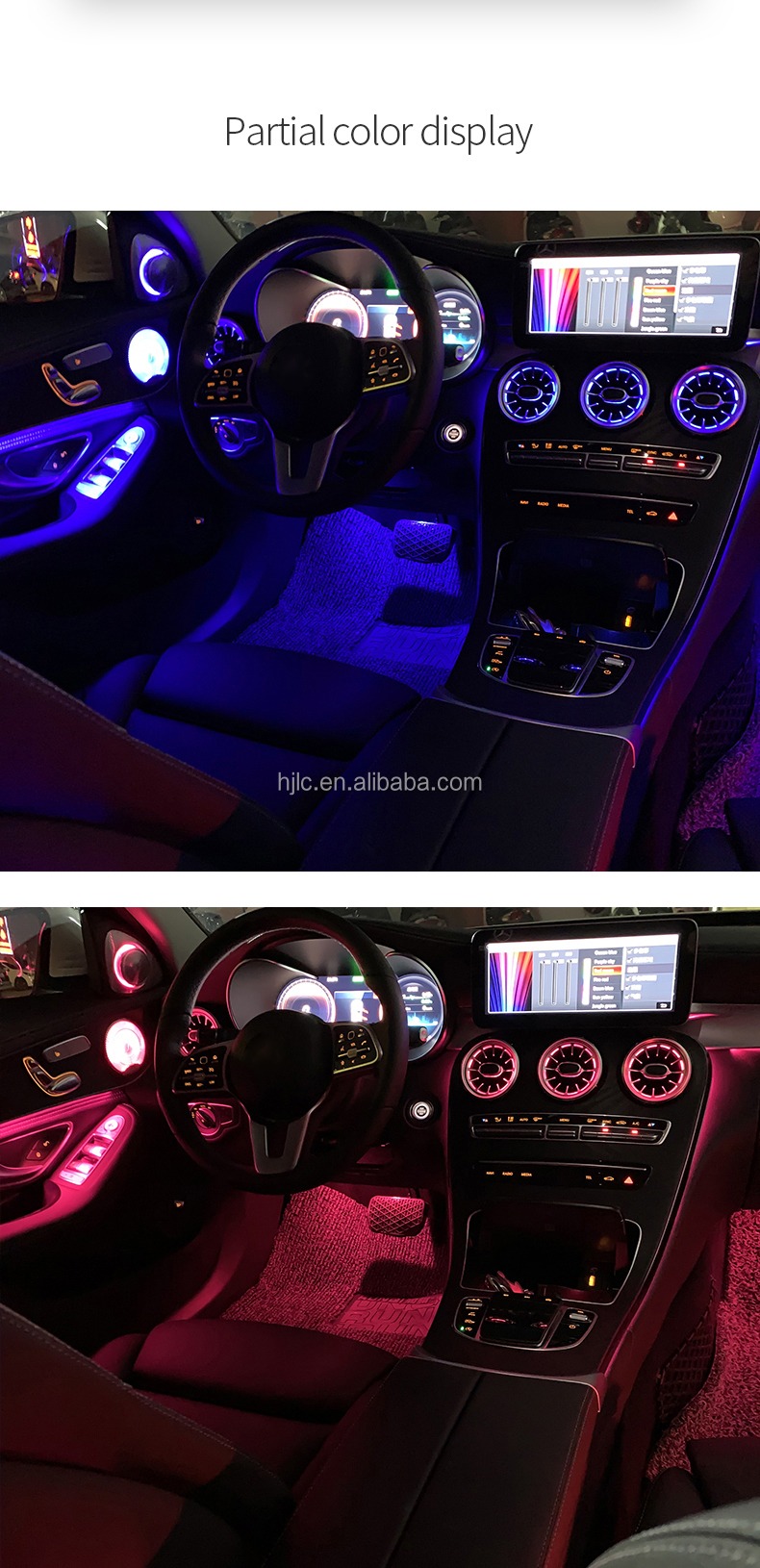 Kit Lumière Ambiante LED Pour Grilles D'aération Mercedes - 64 Couleurs - Compatible Classe C & GLC 2019-2021 - 9