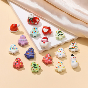 Perles de noël en céramique de formes variées, pour la fabrication de bracelets, ornements à faire soi-même, arbres de noël, bonhommes de neige, accessoires de bijoux - Product Image 1