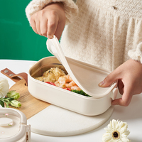 Boîte à lunch portable carrée en plastique PP + acier inoxydable, compartimentée, micro-ondable, durable, capacité de 1 à 3 L, pour les adultes actifs, primaire