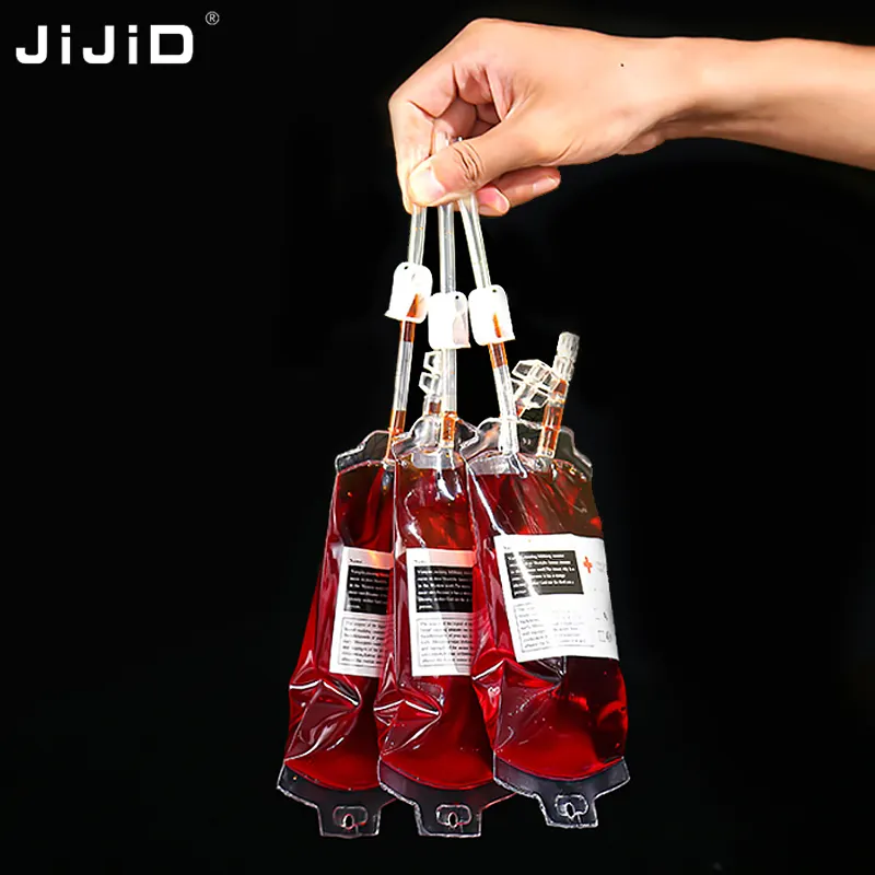 Jijid bolsa de sangue, saco de bebida, tubo duplo, pacote com energia de suco concentrado, diários de vampiro, saco de sangue para halloween