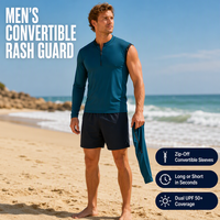 Rashguard convertible personnalisé pour homme avec manches zippées longues ou courtes, protection UPF 50+, pour le surf, fabrication OEM