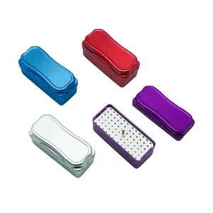 1 unidad Caja de esterilización de aluminio de 72 orificios, autoclavable, para agujas dentales (Púrpura/Plateado/Rojo/Azul) para fresas de alta/baja velocidad - Product Image 1