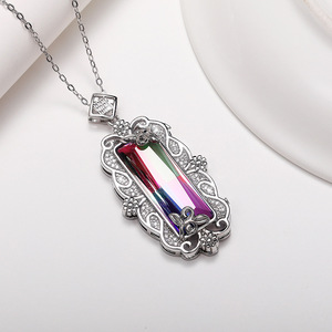 Collana con ciondolo in pietra colorata per donna, stile vintage, elegante, gioiello alla moda, idea regalo - Product Image 6
