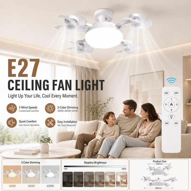 VANTONE 4 Head Drone Fan Lights E27 Screw Socket Selling Fan Light Ceiling Fan with Led Light and Remote Control