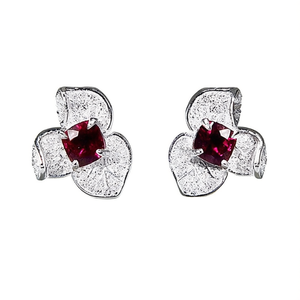 E3094 White Gold Flower <b>Stud</b> <b>Earrings</b> With Ruby Claw Setting Classic Women's <b>Fine</b> Jewelry - Product Image 1