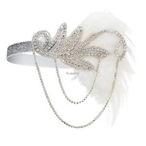 Bandeau de costume, accessoires de costume <span class=keywords><strong>Charleston</strong></span>, coiffe de flapper, bandeau à plumes et perles Great Gatsby - Product Image 5