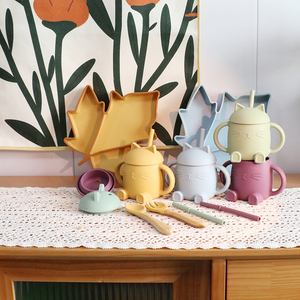 Ensemble de vaisselle pour bébé tasses avec couvercles et pailles vente <span class=keywords><strong>en</strong></span> gros de tasses <span class=keywords><strong>en</strong></span> silicone pour bébé bol <span class=keywords><strong>en</strong></span> silicone <span class=keywords><strong>en</strong></span> silicone pour tout-petits ensemble - Product Image 3