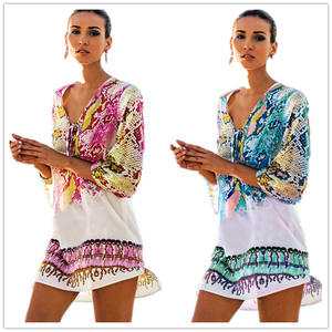 Traje de Baño de Gasa de Dos Colores con Estampado de Serpiente, Estilo Dubái, Sexy, para Mujer, Vestidos Kaftan - Product Image 2